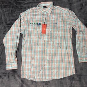 Southern Marsh Winston Windowpane Dress Shirt Mens Medium Mint Peach Plaid NWT